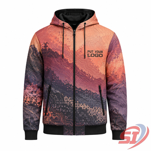 ผู้ผลิตเสื้อฮู้ดดี้แบบกำหนดเอง พิมพ์ลายดิจิตอล Sunset ซิปเต็มตัว สตรีทแวร์ แบรนด์ส่วนตัว โลโก้ OEM ขายส่ง เสื้อผ้าแฟชั่น - Product Image 1