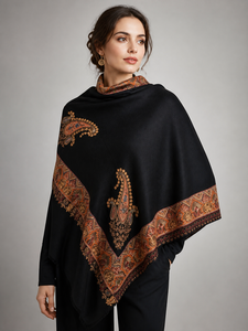 Étoles 100 % laine avec grand bordure floral brodé sur 4 côtés - Product Image 5