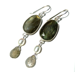 Pendientes de Labradorita Natural y Perla, Plata de Ley 925, Hechos a Mano, con Piedras Preciosas, para Mujer, Joyería al por Mayor - Product Image 1