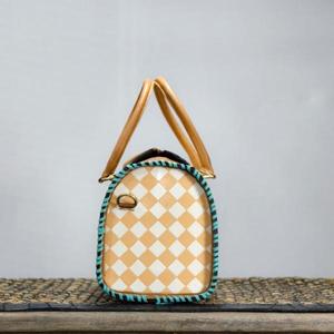 Bolso Speedy con diseño a cuadros y rayo azul verdoso, bolso de mano de cuero de lujo - Product Image 2