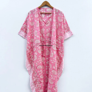 Kaftán de algodón estampado a mano al por mayor, kaftán de playa de algodón estampado, vestido de fiesta para mujer, vestido maxi de noche - Product Image 2