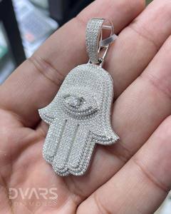Colgante de Lujo de Plata de Ley con Moissanita Helada, Mano de Hamsa de Fátima, Amuletos de Ojo Personalizados, Joyería Religiosa de Protección, Rodio/Oro - Product Image 3