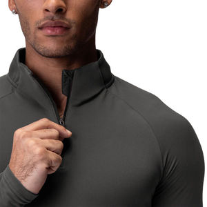 Blank Custom Compression Quick Drying 1/4 Zip up Fitness Wear Gym Training Workout Quarter Zip <b>Pullover</b> For <b>Men</b> Wholesale Tops - Product Image 3