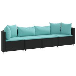 Juego de 4 Sofás de Patio de Ratán PE Negro con Patas Ajustables, Juego de Muebles de Jardín - Product Image 2