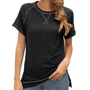 T-shirt décontracté pour femme à blocs de couleur, manches raglan, col rond, manches courtes, coupe ample, en jersey de coton respirant, idéal printemps-été - Product Image 6