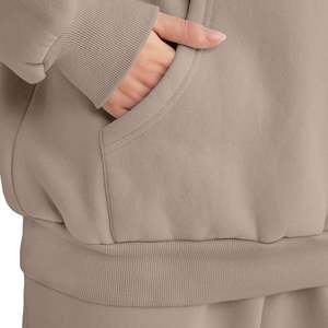Wholesale Oversized Women's Tracksuits Terry Fold <b>Hoodie</b> <b>Plain</b> Printed Custom Logo Customizable Matching Jogging Suit Tracksuit - Product Image 5