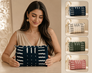 Wholesale Quilted Cotton Cosmetic Bag Set Block Print Travel <b>Makeup</b> Pouch Navy Blue Indigo Toiletry Organizer With Tassels - Product Image 6