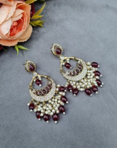 Exquisite Pear Cut Stud Stone Chandbali <b>Dangle</b> <b>Earrings</b> For Women Traditional Antique <b>Gold</b> Plated Fashion <b>Earrings</b> Manufacturers - Product Image 3