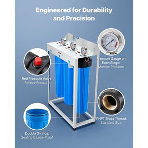 Sistema di Filtrazione Acqua per Tutta la Casa a 3 Stadi 4.5'' x 20'' Depuratore Domestico Sedimenti GAC CTO per Riduzione Cloro e Sostanze Chimiche - Product Image 5