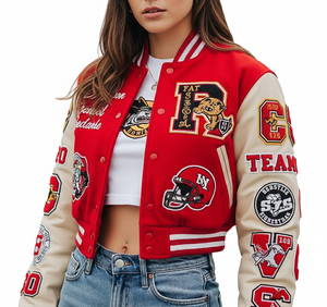 Chaqueta Varsity Corta Moderna Estilo Y2K para Mujer, Chaqueta Letterman con Logotipo Personalizado Disponible - Product Image 3