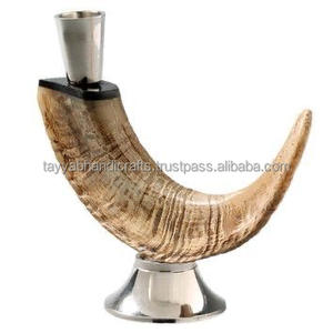 Soporte de velas de cuerno de oveja, pieza de diseño único y luz de té de latón Natural para exhibición decorativa para el hogar de la India - Product Image 1