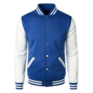 เสื้อแจ็คเก็ตเบสบอลวาร์ซิตี้สำหรับผู้ชาย ผ้าคอตตอนผสม เสื้อแจ็คเก็ตเลตเตอร์แมนคลาสสิก เสื้อแจ็คเก็ตบอมเบอร์ลำลองสไตล์นักกีฬาติดกระดุมสำหรับผู้ชาย - Product Image 1
