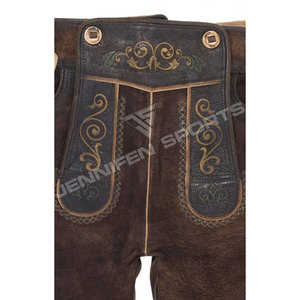 Lederhosen bavaroises pour hommes, en cuir de vache véritable, respirantes, à motif écossais, taille mi-haute, avec braguette boutonnée, pour l'Oktoberfest - Product Image 3