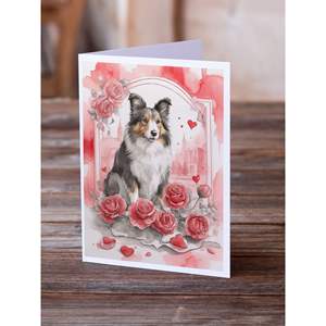 Whimsical A7 Tamaño 5x7 Collie Valentine Roses Tarjetas de notas en blanco Paquete de 8 con sobres Tarjetas de felicitación - Product Image 2