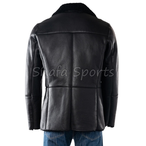 Men's Premium Real Black Sheepskin <b>Shearling</b> Leather <b>Bomber</b> <b>Jacket</b> Winter Windproof Breathable High Quality Leather <b>Jackets</b> - Product Image 4