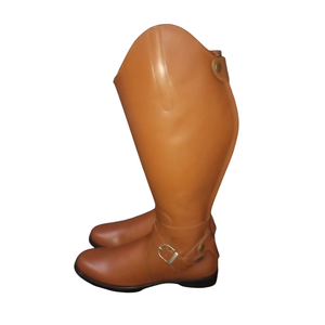 Bottes d'équitation élégantes pour femmes en cuir véritable, à talon haut, avec fermeture à boucle, couleur unie, style équestre, avec fermeture éclair YKK et semelle TPR - Product Image 1