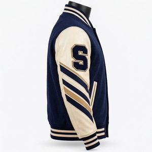 <b>Men</b> Varsity <b>Jacket</b> Featuring <b>Sherpa</b> Lined Interior Wool Blend Exterior Striped Ribbed Trims Comfortable Sleeves And Secure Front - Product Image 3