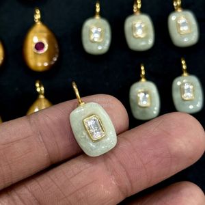 Natural Aquamarine Gemstone Pendant Stone Inlay Gold Plated 925 Sterling <b>Silver</b> Charms Minimalist <b>Top</b> Trending Jewelry Bulk 15mm - Product Image 2