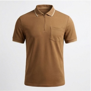 Polo en piqué à manches courtes pour homme, couleur marron, avec poche, coupe classique, design tricoté uni - Product Image 1