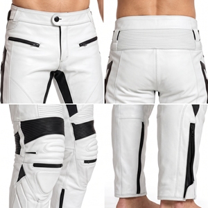 Pantalones de Motocicleta de Cuero Genuino, Pantalones de Motocross de Carreras con Protección para las Rodillas, Bolsillos con Cremallera, Pantalones de Moto - Product Image 6