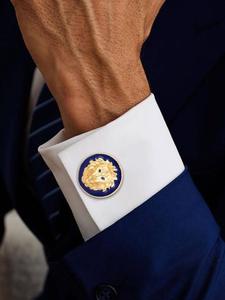 Mancuernillas de Lujo con Cabeza de León Chapadas en Oro para Hombre, Esmalte Azul, Accesorios Formales para Camisa, Regalo de Boda o Negocios, Diseño Exclusivo - Product Image 1