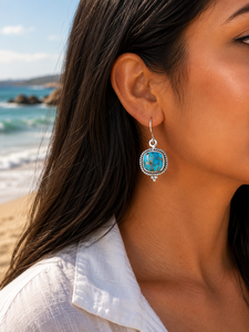 Pendientes Colgantes de Turquesa Azul Cobre, Plata, Hechos a Mano, Estilo Bohemio del Suroeste, Joyería para Mujer, Pendientes de Regalo - Product Image 3