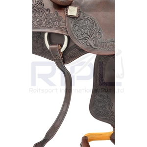 Sillín de cuero inglés occidental hecho a mano con asiento acolchado, tapetes florales tallados para montar a caballo, brida de plástico, listo para enviar. - Product Image 4