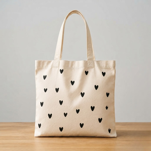 Black Heart Print Cotton Canvas Tote <b>Bag</b> Eco Friendly Cream Large Capacity Women Cute Pattern Shoulder Handbag Reusable Tote - Product Image 3