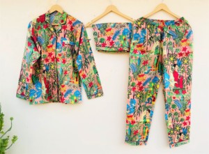 Cotton Block Print <b>Pyjamas</b> Dress Set Handmade Bohemian Floral Soft 2-Piece Long Sleeves Full Length Casual Spring <b>Summer</b> Daily - Product Image 5