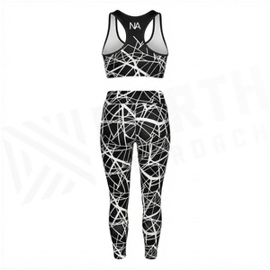 North Approach 2 Piece Yoga Set Geometric Print Racerback Crop <b>Top</b> Full Length Leggings <b>Sweat</b> Wicking Women's Sportswear - Product Image 2