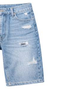 Shorts en jean déchirés bleu clair personnalisés pour hommes, coupe slim, décontractés pour l'été, avec braguette boutonnée, fabrication sur mesure - Product Image 2