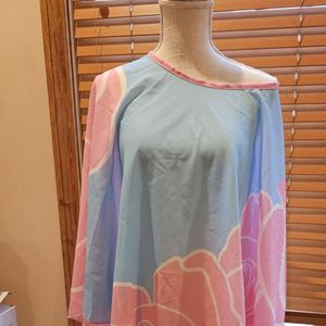 Women Floral Print Shawl Lightweight Blue Pink Soft Shoulder <b>Wrap</b> Oversized Elegant Fashion Cape Shawl for Casual Summer <b>Beach</b> - Product Image 1