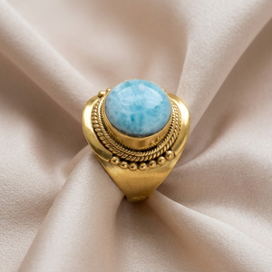 Natural Larimar Gemstone <b>Ring</b> 925 Sterling Silver Rose <b>Gold</b> Yellow <b>Gold</b> Plated Handmade Statement <b>Cocktail</b> <b>Ring</b> for Women Her - Product Image 1