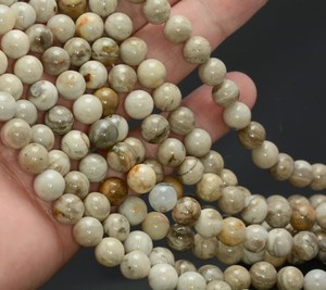 Perles rondes en jaspe feuille d'argent, pierres précieuses naturelles, brin complet, pour la fabrication de bijoux DIY, bracelets et colliers - Product Image 4