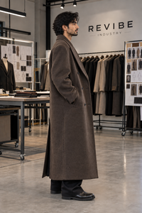 Manteau long en laine surdimensionné pour homme, marron anthracite, double boutonnage, manteau d'hiver épais de qualité supérieure - Product Image 2