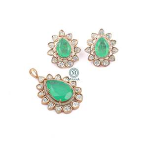 Fashion Jewelry Set Vrushi Pastel Green Moissanite Pendant - Product Image 3