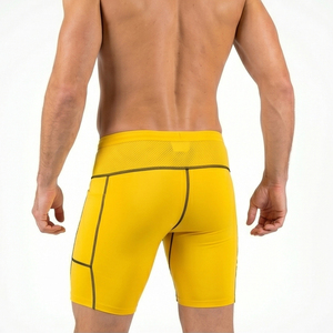 <b>Men's</b> Yellow <b>Compression</b> Mesh <b>Shorts</b> Athletic Wear Mid Waist Elastic Closure Tight <b>Shorts</b> <b>Men</b> Yoga Wear Tight <b>Shorts</b> <b>Mens</b> - Product Image 4