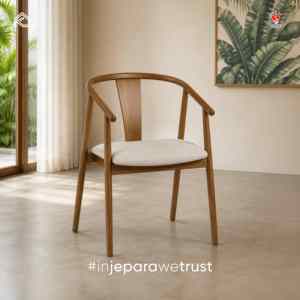 Fauteuil de salle à manger moderne en bois massif, siège rembourré, dossier incurvé, chaise en bois pour restaurant, hôtel, café, mobilier de maison - Product Image 1