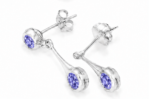 Pendientes de Plata de Ley con Tanzanita, Pendientes Colgantes Redondos de Plata 925 con Tanzanita, Regalo de Piedra de Nacimiento de Diciembre para Ella - Product Image 1