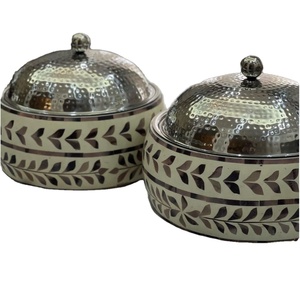 Organisateur de vaisselle de cuisine en incrustation d'os fait à la main avec couvercles martelés pour le ramadan - Product Image 1