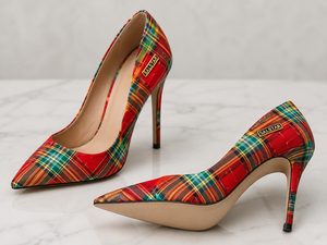 Chaussures à talons aiguilles en tartan personnalisées pour femmes, dernières tendances |   Escarpins à talons hauts à bout pointu à motif écossais pour mariage |   Fabrication de chaussures de mode - Product Image 2