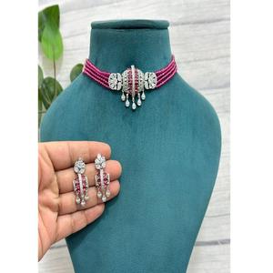 Magnifique ensemble collier ras-du-cou et boucles d'oreilles en zircon blanc poli de qualité supérieure, imitation perle, pour femme, idéal pour un cadeau de mariage - Product Image 2