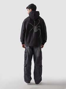 Sudadera con Capucha Oversize Negra Digital Spider Puff con Estampado de Estrella, Casual, de Forro Polar de Spandex/Poliéster, Manga Larga - Product Image 4