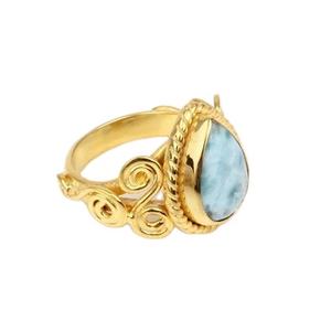 Más vendidos 10x14mm Natural cielo azul Larimar piedra preciosa bisel 18K chapado en oro plata esterlina diseñador bohemio anillo de bodas para - Product Image 1