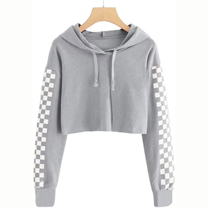 Sudadera Corta Personalizada para Mujer, Color Gris Sólido, Corte Holgado Informal, 100% Algodón, Tejido French Terry, Manga Regular, Transpirable, para Invierno - Product Image 1