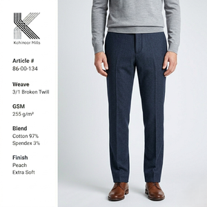 Pantalones de sarga azul marino para hombre, de algodón y elastano, 255 GSM, extrasuaves, corte ajustado, informales, proveedor OEM - Product Image 1