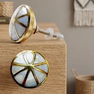 Modern Industrial Round Brass Cabinet Knob with Mother Pearl Inlay for Dresser Living Room Home Office <b>Drawer</b> Hardware - Product Image 1