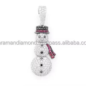 SHRAMAN JEWELS Colgante de hombre de nieve vintage de oro blanco de 10K con baño de rodio, moderno, con diamantes cultivados en laboratorio personalizados, dijes finos - Product Image 6