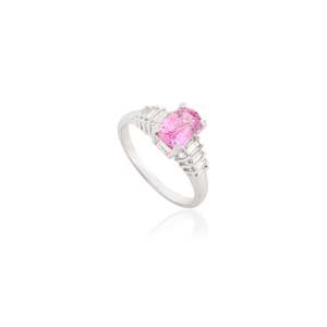 Anillo de Compromiso de Oro Sólido de 14K con Zafiro Rosa y Diamantes en Canal - Product Image 3