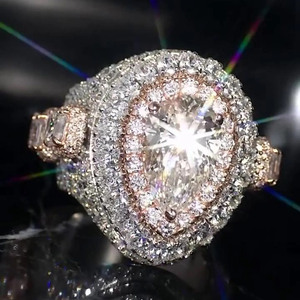925 Silver Pear Cut Moissanite Halo Engagement <b>Ring</b> with Rhodium Plated Cluster Design <b>Iced</b> Luxury Hip Hop Bling Jewelry - Product Image 5